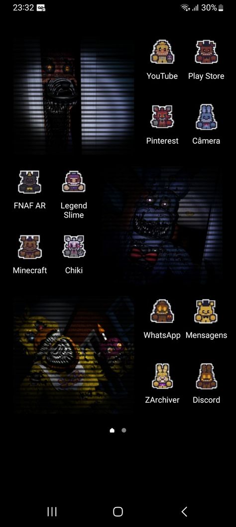 A Fnaf 4 Themed Phone With 3 widgets which have each having a
 picture of nightmare Bonnie, nightmare Chica and nightmare Foxy. All app icons have been chances to a pixel art version of FNaF 4 characters. Fnaf 4 House Layout, Fnaf Widgets Ideas, Fnaf Homescreen Layout, Fnaf Phone Layout, Subtle Fnaf Wallpapers, Fnaf Themed Phone, Fnaf Backgrounds Phone, Fnaf Widgets Pixel, Fnaf Iphone Layout