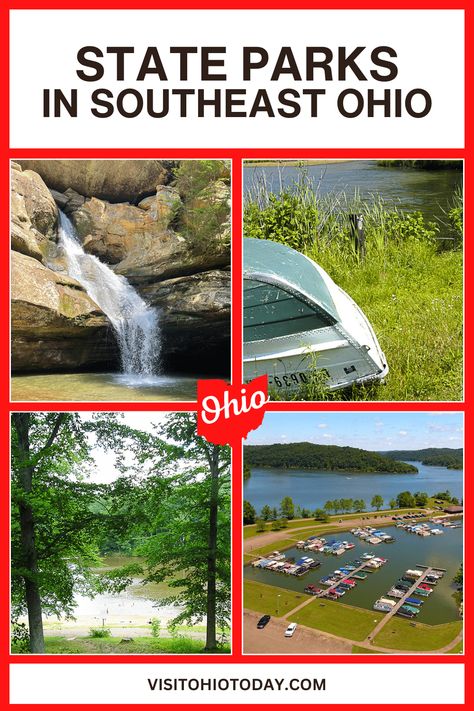 Southeast Ohio is a very hilly region, lying in the foothills of the Appalachian Mountains. Downtowns are smaller with many locally owned establishments such as restaurants, boutiques, and other artisan outlets. There are 22 State Parks in Southeast Ohio. Discover them all in this article! Ohio State Parks, Hocking Hills State Park, Cabin Camping, Mountain Bike Trails, Appalachian Mountains, House On The Rock, Fish Swimming, Camping Activities, Bike Trails