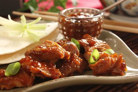 Peking Chicken | MrFood.com Chicken Hotdish, Peking Chicken, Traditional Chinese Food, Chicken Chunks, Easy Chinese Recipes, Pepper Steak, Asian Chicken, Asian Flavors, Chinese Dishes