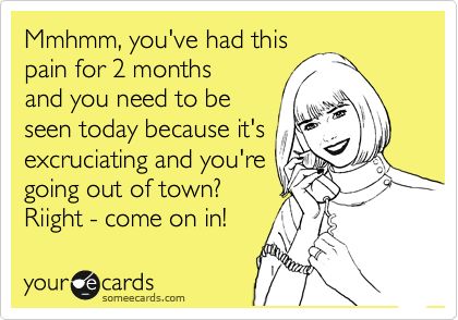 Mmhmm, you've had this pain for 2 months and you need to be seen today because it's excruciating and you're going out of town? Riight - come on in! 5 Solas, The Garden Of Words, Fraggle Rock, Dental Humor, E Card, Ecards Funny, Someecards, Look At You, Bones Funny