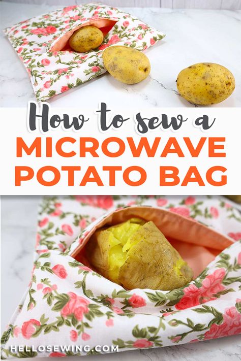 Microwavable Potato Bag, Potato Sewing Pattern, Microwave Baked Potato Pouch, Potato Sack Diy, Baked Potato Microwave Bag, Microwave Potato Bag Instructions, Baked Potatoes In The Microwave Bag, Microwave Baked Potato Bag Pattern, Baked Potato Bags For Microwave