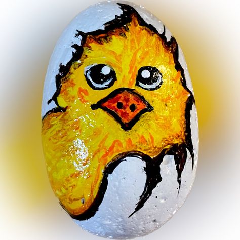 Round Rock Shaped Like An Egg 3x2 Inches Approximately Great For Decor And Hunting Gifts Souvenirs Aquariums Rustic Farmhouse Boho Bohemian Chicken Cracked Egg Orange Beak Rubber Duck Rock Painting, Painted Rock Duck, Egg Shaped Rock Painting, Egg Painted Rock, Painted Rock Chicken, Cracked Egg Rock Painting, Cracked Egg, Chicken Painting, Farmhouse Boho