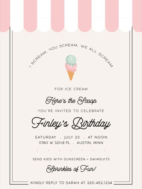 Ice Cream Theme Invitations, Ice Cream Birthday Invite, Here's The Scoop Birthday Party, Ice Cream Party Invite, Ice Cream Invite, Ice Cream Birthday Invitations, Ice Cream Theme Birthday Party, Aniversary Ideas, Ice Cream Birthday Party Invitations