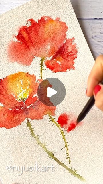 Poppies Watercolor Painting, Poppie Painting, Watercolor Videos Tutorial, Loose Watercolor Flowers Tutorial, Loose Floral Watercolor Painting, Watercolour Poppies, Paint Poppies, Poppy Watercolor Painting, Poppy Flower Painting