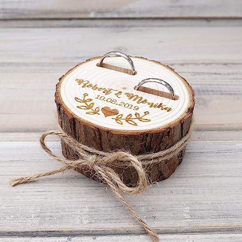 Amazon.com: sendinglovehandmade Personalized Wedding Ring Box, Custom Ring Bearer, Rustic Wood Rings Holder, Wood Slice Ring Box, Rustic Wedding Gift : Clothing, Shoes & Jewelry Wood Piles, Wooden Heart Guest Book, Mr And Mrs Balloons, Rustic Ring Bearers, Wooden Ring Box Wedding, Ring Box Proposal, Personalised Wedding Ring Boxes, Wedding Ring Bearer Boxes, Engagement Box