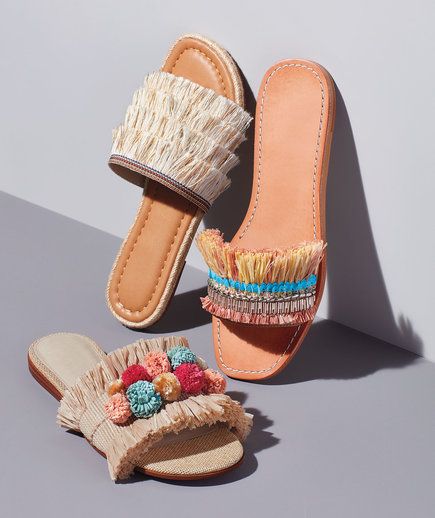 Embellished Slides | They’re fun, they’re on trend, and there’s not a stiletto in sight. Drawing Shoes, Crochet Flats, Diy Sandals, Sneakers Jordans, Boho Sandals, Handmade Sandals, Shoes Drawing, Summer Slippers, Designer Slippers