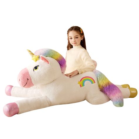 PRICES MAY VARY. Cuddly unicorn Stuffed Animal: You can feel comfortable and relaxed for hugging and snuggling because of its appropriate size,51" (130cm) from head to feet. High Quality Material: This unicorn plush made of luxurious fabrics and textures, provide most skin friendly and smooth feeling which make you super huggable and cozy. Unique Design: Super soft big unicorn toy has an adorable expression, your kids will find endless hours of joy with each new addition to their plushie,and tha Unicorn Stuffed Animal, Unicorn Toys, Unicorn Plush, Birthday Gifts For Kids, Soft Toy, Plush Toys, Lovely Gift, Stuffed Animal, Gifts For Kids