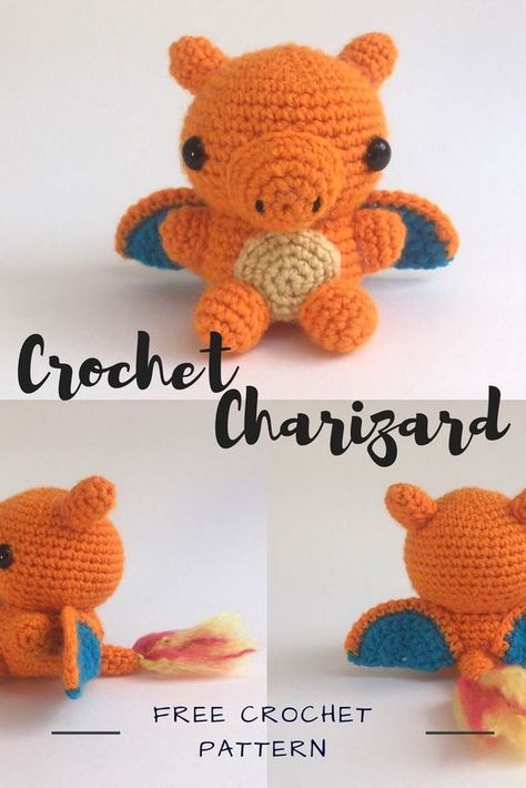 Trying to become the next Pokemon master? Learn how to create your own cute charizard with this free crochet pattern! This free amigurumi project is easy for beginners and includes a step by step tutorial of all the stitches used to make it! #crochet #diy #craft Crochet Charizard, Cute Charizard, Rabbit Ideas, Pokemon Crochet Pattern, Beau Crochet, Crochet Pokemon, Diy Amigurumi, Crochet Leg Warmers, Confection Au Crochet