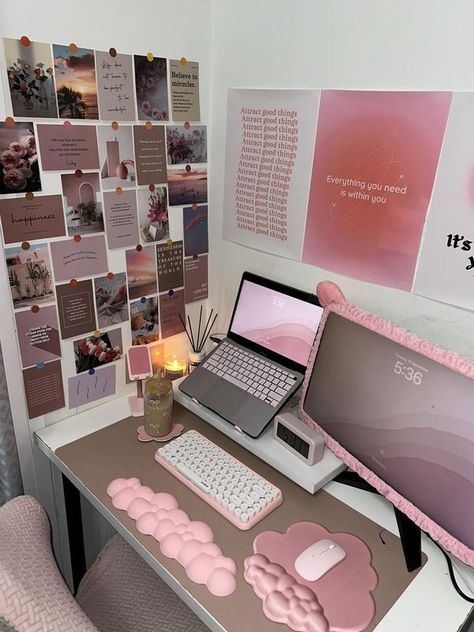 Workspace Setup Addicts | When your desk is as soft as your hustle | Facebook Girly Office Space, Workspace Setup, Girly Office, Work Desk Decor, Aesthetic Desk, Room Makeover Inspiration, Work Desk, Work Office, Desk Decor