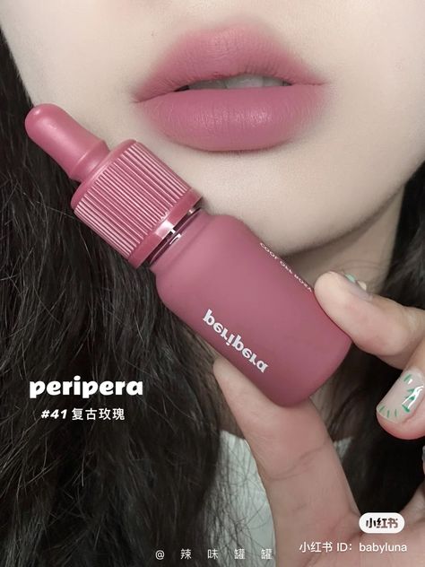 Peripera Lip Tint, Lipstick Tips, Peripera Ink Velvet, Eye Makeup Guide, Lip Looks, Makeup Accesories, Makeup Shades, Beauty Makeup Tutorial, Lip Makeup Tutorial