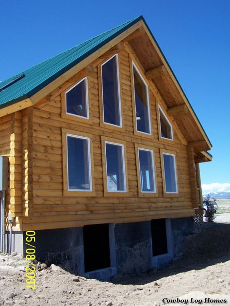 Chalet Style Log Home Gable End Wall Window Design, Gable End Windows, Ennis Montana, Montana Cowboy, Gable Wall, Gable Window, Four Seasons Room, Retirement House, Egress Window