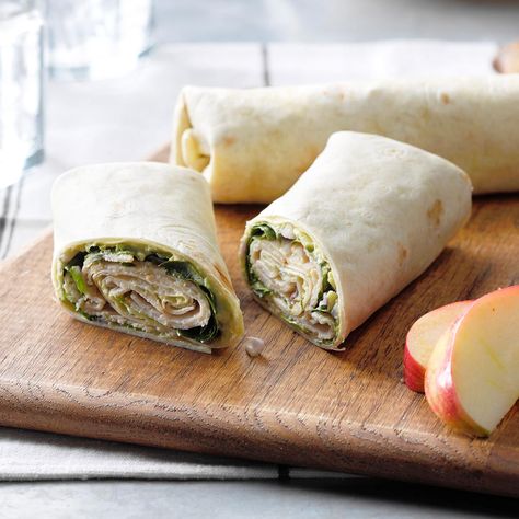 Turkey Guacamole Wraps Recipe -Tuck this smoked turkey and creamy avocado spread into warm tortilla wraps and add a dash of hot sauce for a little heat. —Margee Berry, White Salmon, Washington Turkey Guacamole Wrap, Guacamole Wrap, Cold Sandwich Recipes, Chicken Recipes For Two, Theme Park Ideas, Wraps And Sandwiches, Avocado Spread, Wraps Recipes, Cold Sandwiches