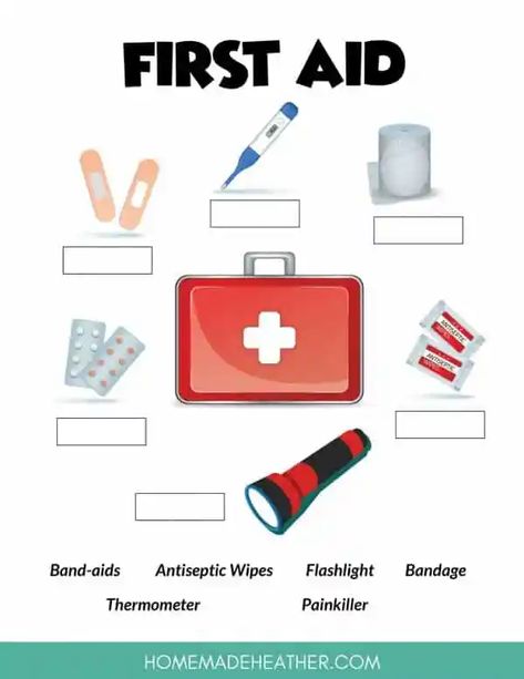 First Aid Kit Activity Printable First Aid Worksheets, First Aid For Kids, Basic First Aid, Safety And First Aid, Free Printable Activities, Vocabulary Worksheets, Educational Worksheets, Activity Pack, Aid Kit