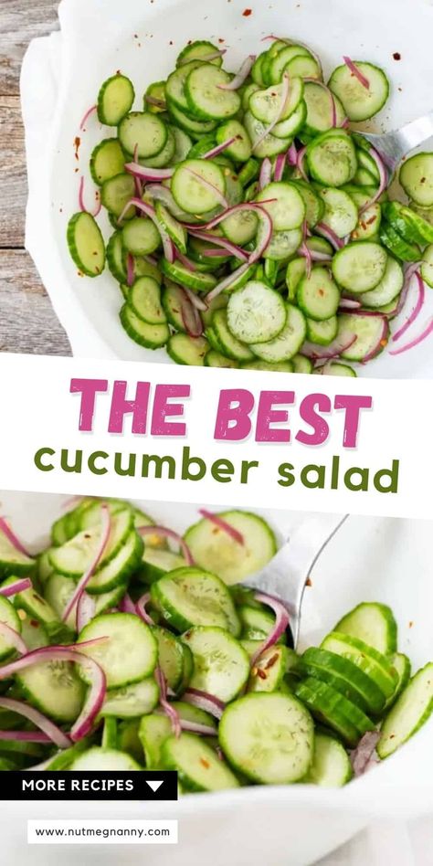 Summertime is not complete without the best cucumber salad! It takes thinly sliced cucumbers and red onions mixed together with a sweet vinegar dressing. You'll love this easy and quick side dish! Cuke Salad, Cucumber Red Onion Salad, Best Cucumber Salad, Cucumber Onion Salad, Cucumber Salad Vinegar, Cucumber Onion, Vinegar Cucumbers, Quick Side Dishes, Mini Cucumbers