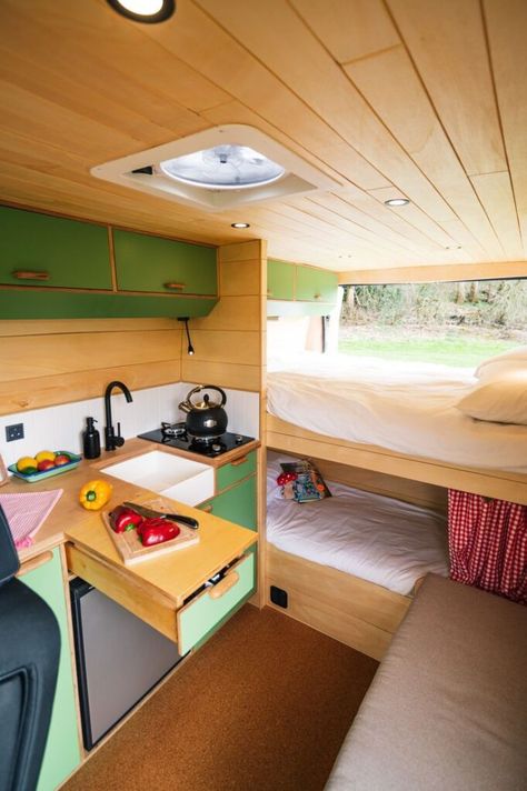 Bunk beds with a roll are a practical and versatile sleeping solution for those in need of extra bedding space. These beds typically feature a traditional bunk bed design with an additional pull-out trundle bed underneath. The roll-out trundle bed can be easily stored away when not in use, saving valuable floor space in smaller … Caravan Bunk Beds, 4 Berth Campervan, Best Campervan, Van Bed, Tenda Camping, Bus Living, Campervan Hire, Van Conversion Interior, Lake Food Ideas Summer