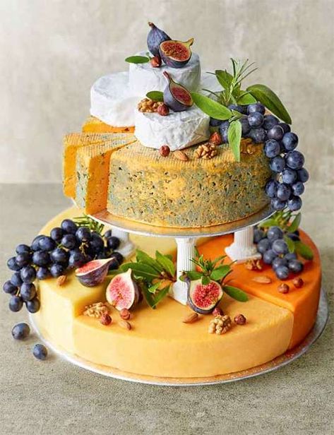 The best cheap wedding cakes from the supermarket: Top buys from Marks & Spencer, Waitrose and Sainsbury's | HELLO! Cake Made Of Cheese, Cheese Wedding, Cheesecake Wedding Cake, Cake Alternatives, Wedding Cheesecake, Alternative Wedding Cakes, Unusual Wedding Cakes, Wedding Cake Options, Cheese Wedding Cake