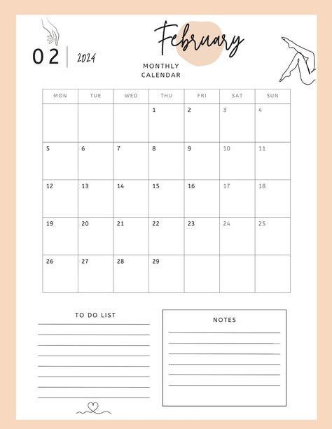 February Monthly Calendar Free Printable Monthly Planner, 2024 Monthly Calendar, Free Planner Templates, Monthly Overview, Monthly Planner Template, Sense Of Purpose, Today Calendar, Monthly Calendar Printable, Free Planner