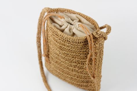 Eco-friendly Handmade Straw Shoulder Bag, Sling Bag Diy, Eco-friendly Handwoven Straw Shoulder Bag, Summer Hand-knitted Natural Straw Bag, Eco-friendly Beige Crochet Rattan Bag, Crochet Drawstring, Eco-friendly Handwoven Rattan Bag, Purse Sewing, Drawstring Purse