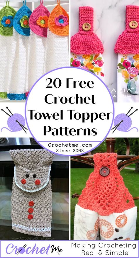 20 Unique Free Crochet Towel Topper Pattern - Crochet Me Crocheted Towels, Crochet Towel Tops, Crochet Towels, Crochet Topper, Crochet Dish Towels, Crochet Towel Holders, Towel Toppers, Crochet Towel Topper, Crochet Kitchen Towels