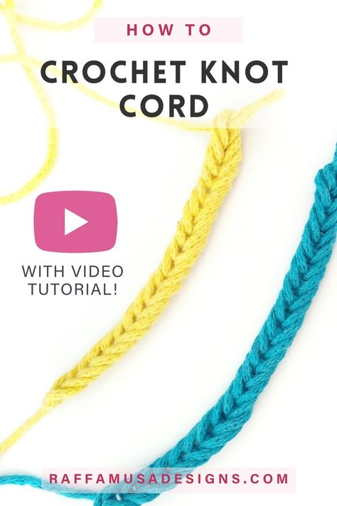 two crochet knot cords made in yellow and blue yarn Romanian Crochet Cord, Crochet A Cord How To Make, How To Crochet Straps For Tops, Romanian Cord Crochet, Crochet Strap Pattern Free, Crochet I Cord Tutorial, Crochet Straps For Tops, I Cord Crochet, Crochet Cords