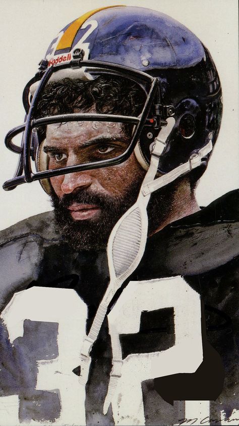 Steelers Painting, Franco Harris, Pittsburgh Steelers Wallpaper, Steelers Pics, Ny Giants Football, Nfl Hall Of Fame, Football Artwork, Nfl Football Art, Go Steelers