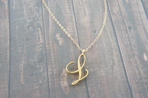 L Letter Necklace, Capital Cursive, L Necklace, Initial L, Alphabet Necklace, Necklace Trendy, Monogram Pendant, Deep Autumn, Gold Letter