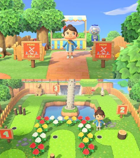 Acnh Golf Course, Animal Crossing Cafe, Acnh Kidcore, Ac Codes, Acnh Inspiration, Animals Crossing, Animal Crossing Funny, Animal Crossing Guide, Mini Golf Course