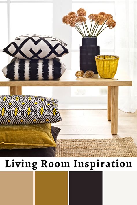 Living Room Inspiration, Yellow and Black colors 😍 Wonderfull pillow cases, awesome pastel colors, yellow, black and white! Check it out the link. :) As an Amazon Associate I earn from qualifying purchases. Black Mustard Living Room, Black Cream And Mustard Living Room, Mustard Yellow Accents Living Rooms, Black White Mustard Living Room, Black White Brown Yellow Living Room, Black And Mustard Living Room, Mustard Yellow Couch Living Rooms, Yellow And Black Living Room, Yellow And Grey Living Room