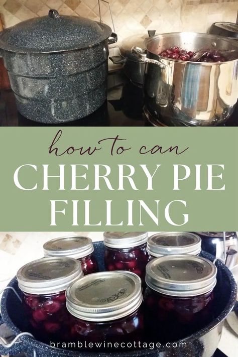 Canning Cherry Pie Filling for Beginners - Bramble Wine Cottage Cherry Recipes Canning, Cherry Apple Pie Recipe, Cherry Pie Filling Recipes Easy, Sweet Cherry Recipes, Saskatoon Berry Pie, Homemade Cherry Pie Filling, Berry Pie Filling, Fresh Cherry Pie, Homemade Cherry Pie