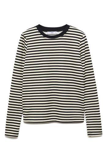 Classic stripes mark a weekend-ready top made from stretch-kissed fabric for premium comfort and softness. Crewneck Long sleeves 80% polyester, 18% viscose, 2% elastane with 58% cotton, 39% polyester, 3% elastane trim Machine wash, dry flat Imported Long Sleeved Striped Shirt, Stripped Longsleeve, Striped Long Sleeve Outfit, White Striped Shirt Outfit, Black And White Striped Shirt, Emo Clothes, Clothes Uk, Black And White Long Sleeve, Striped Tops