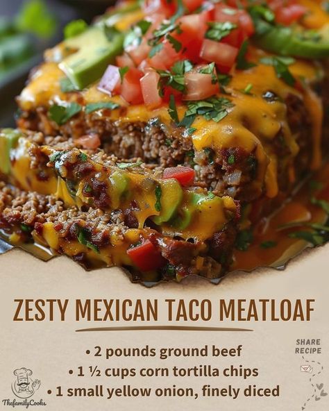 Zesty Mexican Taco Meatloaf, Mexican Meatloaf Recipes, Salsa Meatloaf, Taco Meatloaf, Formula Recipes, Quick Delicious Meals, Meatloaf Ingredients, Corn Tortilla Chips, Corn Tortilla