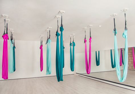 Pilates Yoga Studio, Anti Gravity Yoga, Aerial Yoga Hammock, Yoga Hammock, Aerial Hammock, Yoga Studio Design, Yoga Space, Aerial Silks, Aerial Yoga