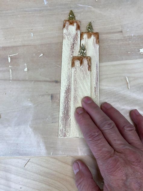 Imbolc Decorations, Paint Stir Stick Crafts, Painted Sticks Diy, Paint Stick Crafts Diy Projects, Paint Stick Crafts, Diy Candle Sticks, Candle Ornament, The Shabby Tree, Shabby Tree