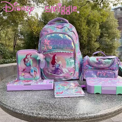 Genuine Disney Australia Smiggle Mermaid School Bag Children Stationery Student Pen Case Lunch Bag Backpack Children's Gift - AliExpress Kids Stationery Set, Mermaid School, Kawaii Disney, Mermaid Shell, Backpack Gift, Backpack Lunch Bag, School Accessories, School Bags For Kids, Kids Stationery