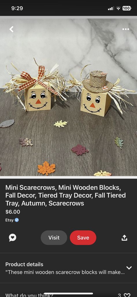 Scarecrow Face, Wood Block Crafts, Block Craft, Wooden Blocks, Tiered Tray Decor, Wood Blocks, Scarecrow, Tiered Tray, Fall Decor