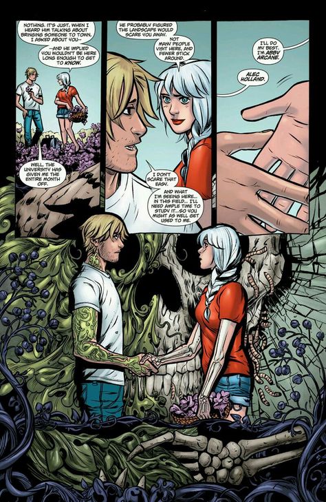 The meeting of Alec Holland and Abby Arcane in Swamp Thing Annual #1 Abby Arcane, Graphic Novel Layout, Artist Of The Week, Dr Fate, Swamp Thing, Justice League Dark, Detective Comics, Crocodiles, Comic Panels