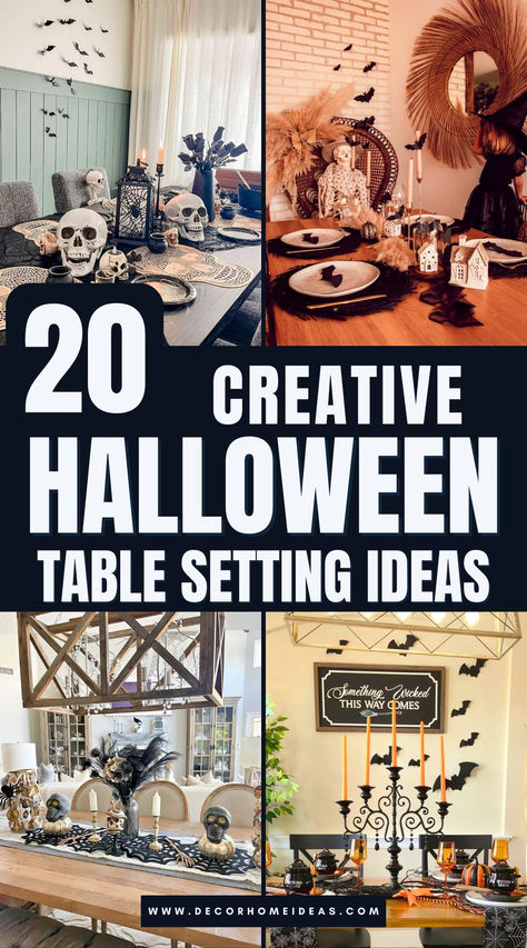 Set the stage for a memorable Halloween party with these 20 hauntingly beautiful table ideas. From eerie, moody decor to stylishly spooky accents, each setting is designed to create the perfect eerie ambiance. Discover how to wow your guests with these chilling yet elegant designs! Halloween Table Ideas, Candlelit Centerpieces, Enchanting Table, Halloween Table Settings, Table Setting Ideas, Party Vibe, Moody Decor, Beautiful Halloween, Spooky Places