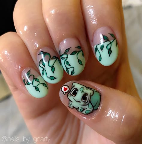 🌿Bulbasaur… | Instagram Bulbasaur Nails, Pokemon Nails Designs, Video Game Nails, Movie Nail Art, Pokemon Nail Art, Pokemon Nails, Game Nail Art, Game Nails, Movie Nails