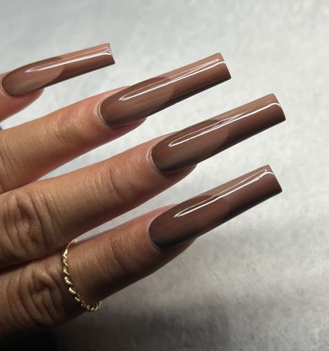 French Tip Ombre Nails, Glossy Brown Acrylic Nails, French Tip Ombre, Coffee Color, Coffee Colour, Ombre Nails, Nail Inspo, Coffee, Nails