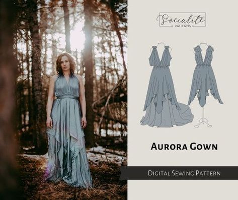 Aurora Gown Pattern. PDF Digital Sewing Pattern and Tutorial. Women's Printable and Projector Dress Pattern. Photo Prop Dress. - Etsy Aurora Gown, Chifon Dress, Formal Wedding Gown, Gown Sewing Pattern, Digital Dress, Dress Patterns Free, Pattern Dress Women, Gown Pattern, Couture Mode