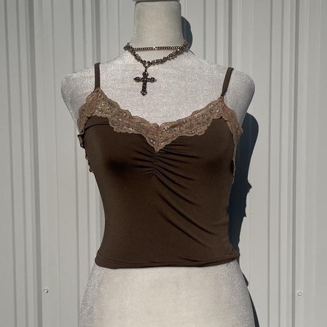 Coquette brown lace top 🤎💋🍒
Labelled as a small... - Depop Coquette Brown, Brown Vest Women, Brown Lace Top, Brown Y2k, Dark Brown Top, Top With Lace Trim, Brown Vest, Skirt Leather, Brown Top