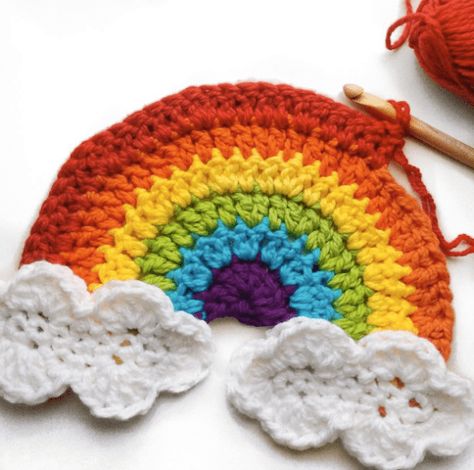 Rainbow Cushion – Crafty CC Crocheted Rainbow, Rainbow Cushion, Crochet Applique Patterns Free, Crochet Rainbow, Half Double Crochet Stitch, Yarn For Sale, Rainbow Crochet, Double Crochet Stitch, Super Chunky