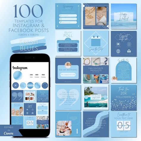 #Blue_Instagram_Feed #Blue_Social_Media #Canva_Templates_Instagram #Social_Media_Content_Planner Blue Instagram Feed, Blue Social Media, Instagram Feed Post, Blue Instagram, Social Media Content Planner, Pin Template, Instagram Canva, Business Website Design, Content Planner