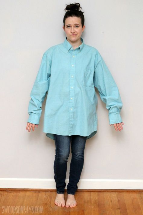 Wearing Mens Shirts Women, Men Shirt Refashion, Women Wearing Mens Shirts, Upcycle Mens Dress Shirt, Mens Shirt Refashion Dress, Dress Shirt Refashion, Old Shirt Refashion, Revamp Clothes, Refashion Dress