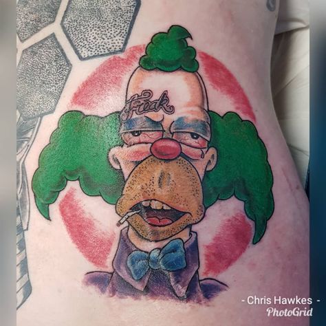 Simpsons Tattoo, Spawn Comics, Krusty The Clown, Horror Cartoon, K Tattoo, Clown Tattoo, E Tattoo, Dot Work Tattoo, Cartoon Tattoos