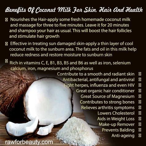 Benefits of Coconut Milk for Skin, Hair, and Health #BeautyTips #HealthyTips #CoconutMilk Coconut Milk For Skin, Benefits Of Coconut Milk, Milk For Skin, Coconut Milk Benefits, Coconut Milk For Hair, Bath Benefits, Milk Benefits, Coconut Milk Bath, Benefits Of Coconut