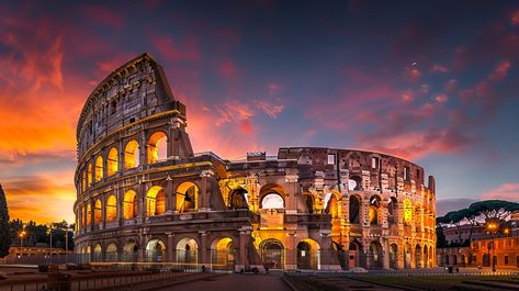 Colosseum Sunset View: The Colosseum in Rome, Italy, stands majestic under a breathtaking sunset, casting warm hues over the ancient structure. #colosseum #sunset #rome #italy #history #aiart #aiphoto #stockcake ⬇️ Download and 📝 Prompt 👉 https://stockcake.com/i/colosseum-sunset-view_897774_314995 Rome Sunset, Colosseum Italy, Italy Tourist, Rome Italy Colosseum, Rome History, Rome Colosseum, Italy History, Colosseum Rome, Evening Sunset