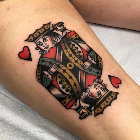 ✧ clara boo ✧ on Instagram: “Simon’s first one • Merci 🙏🏻• #tattoo #tattoos #americanatattoo #tattooartist #blackwork #blackworkers #blackworkerssubmission…” King Of Hearts Card Tattoo, Traditional Queen Tattoo, King Of Hearts Tattoo, King Of Hearts Card, Poker Tattoo, Queen Of Hearts Tattoo, Americana Tattoo, Hearts Tattoo, Traditional Tattoo Old School