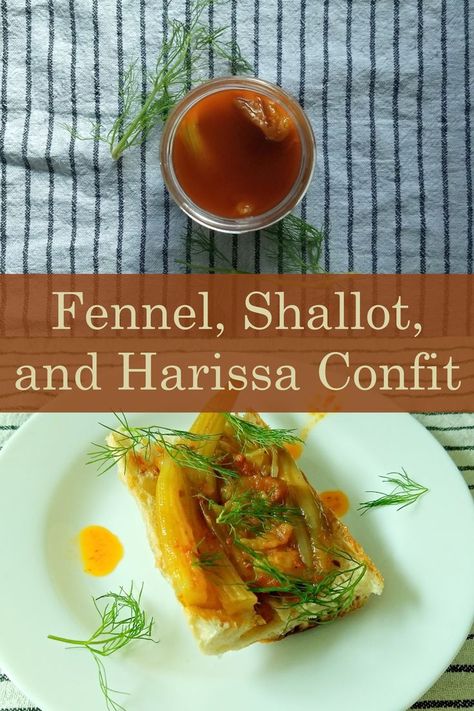 Fennel, shallot, harissa, and a little bit of orange peel are slowly cooked in olive oil to create a soft, spreadable, and spicy confit. Fennel Recipes Sauteed, Fennel Side Dish, Preserving Fennel, Sauteed Fennel, Confit Fennel, Orange Peel, Shallots, Fennel, Fresh Rolls