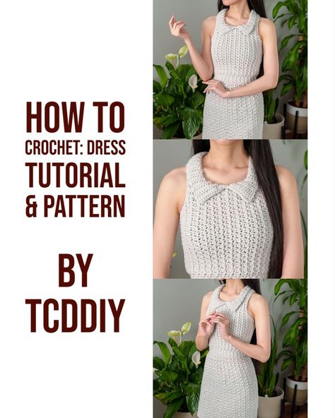 Here's a trendy pattern to follow along with to make another modern creation to add to your wardrobe! 💖 Be sure to join us on YouTube, Instagram and check out my Etsy @TCDDIY Crochet A Dress, Collar Dress Pattern, Valentines Day Crochet, Trinity Stitch, Crochet Spring, Modern Crochet Patterns, Dress Tutorials, Crochet Collar, Collared Dress